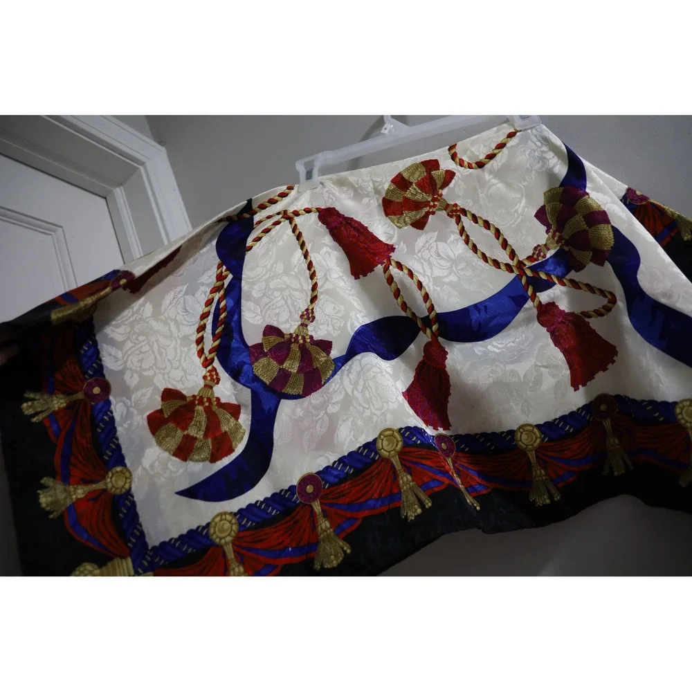 Liz Claiborne‎ Accessories Square Scarf Tassel Rope Print Cream Black Red Blue